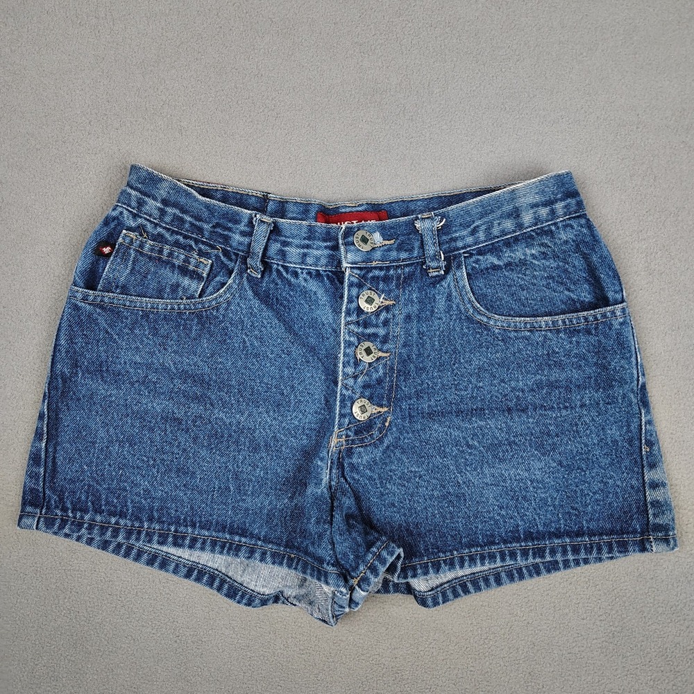 Vintage 90s TRUST ME Denim Shorts Women *6 Blue Button Fly Festival Beach Mom EC